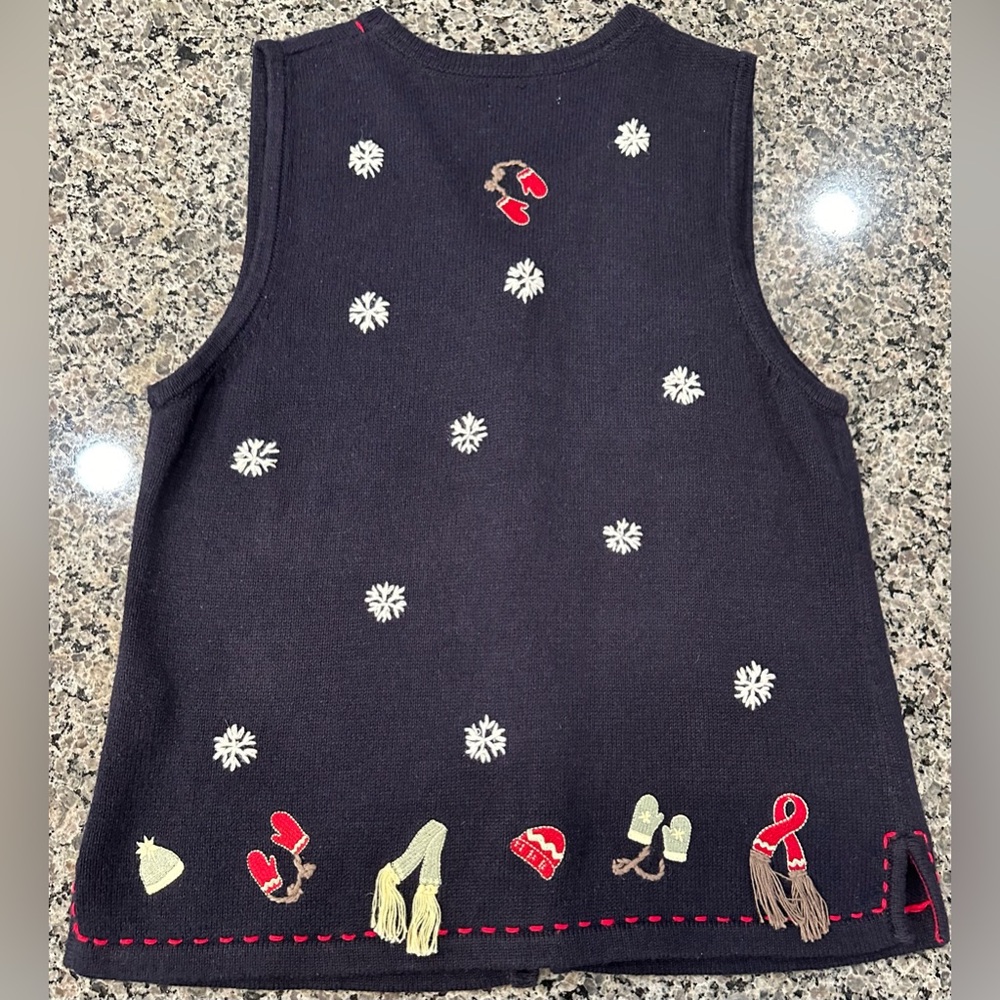 🎄VTG Christopher & Banks Hand Embroidered Christmas Knit Sweater Vest Size Med - Picture 7 of 16